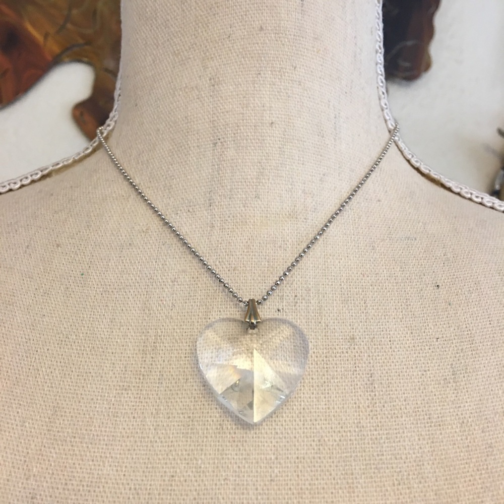 Vintage 80s faceted glass heart pendant